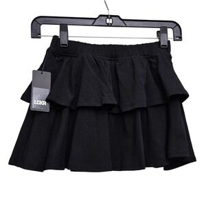 LCKR Jersey Skort Girls S Black Tiered Ruffle Active Skirt Shorts Athleisure